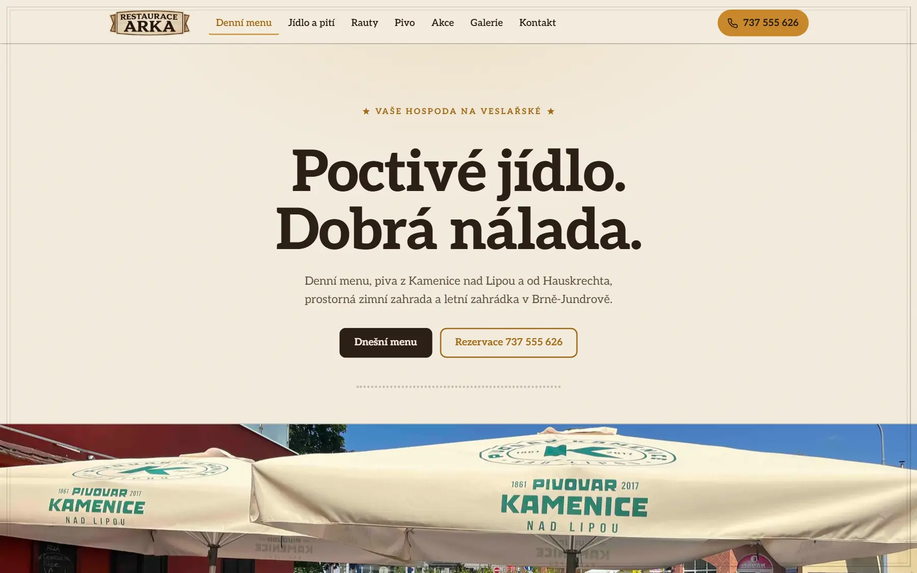 Home page for Restaurace Arka at restauracearka.cz